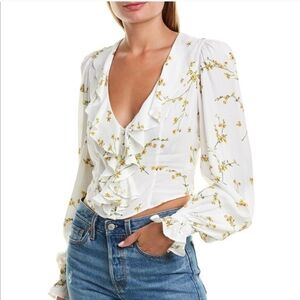 Divine Heritage Floral Ruffle White Blouse